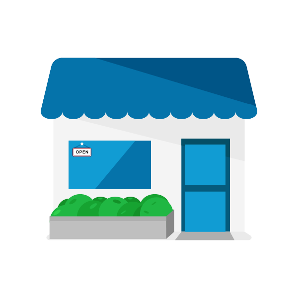 An illustration of a storefront with a small open sign in the window